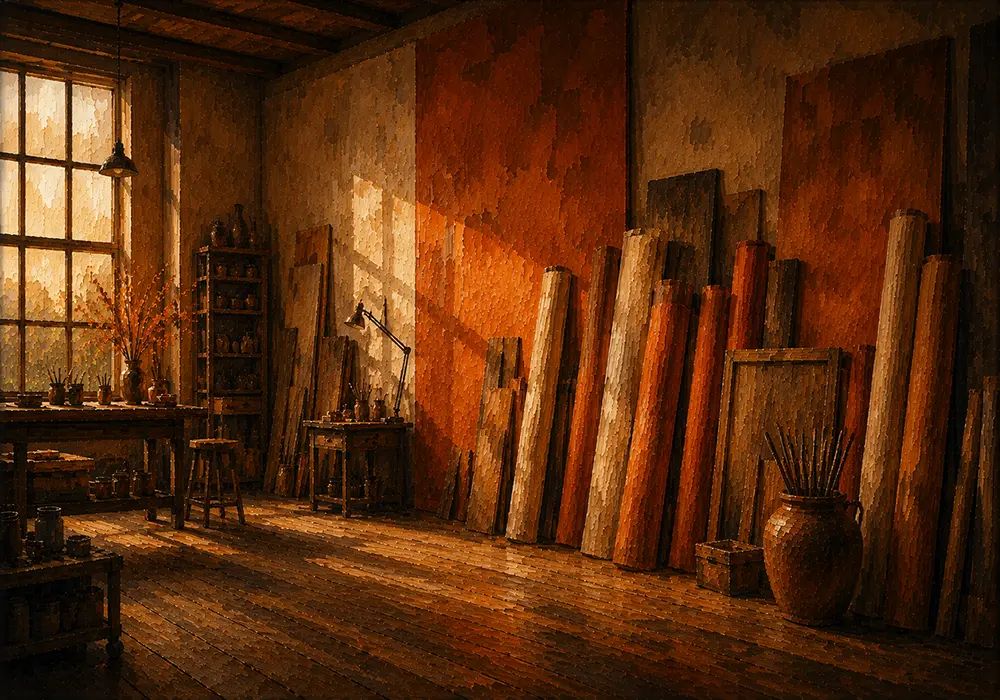 Burnt Chronicle Rolled Canvases Leaning Orange Home Office Wall Art