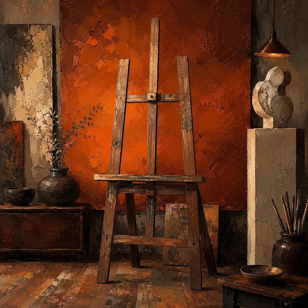 Burnt Cabinet Empty Easel Orange Home Office Wall Art