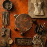 Burnt Emblem Sculptor's Stool Orange Living Room Wall Art