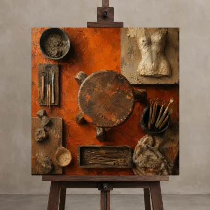 Premium Wall Art Kare Html Edition – NM3-ORG-BO-S-002 displayed on a studio easel