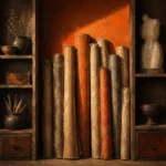 Burnt Ritual Rolled Canvases Leaning Orange Home Office Wall Art