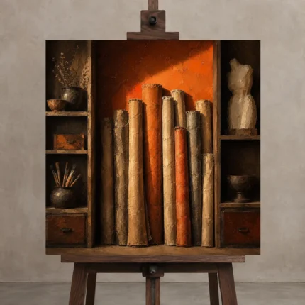 Premium Wall Art Kare Html Edition – NM3-ORG-BO-S-003 displayed on a studio easel