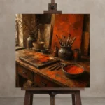 Premium Wall Art Kare Html Edition – NM3-ORG-BO-S-004 displayed on a studio easel