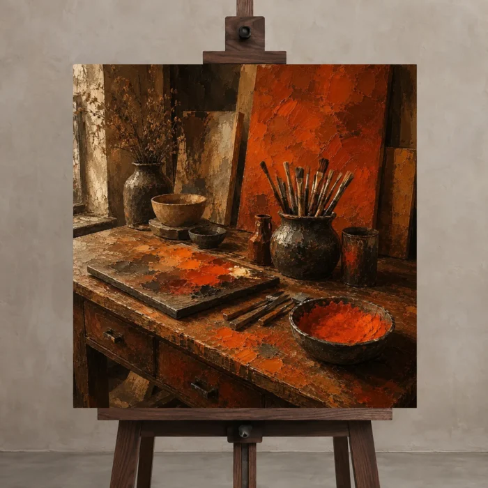 Premium Wall Art Kare Html Edition – NM3-ORG-BO-S-004 displayed on a studio easel