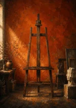 Burnt Sentinel Empty Easel Orange Home Office Wall Art