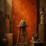 Burnt Threshold Sculptor's Stool Orange Living Room Wall Art