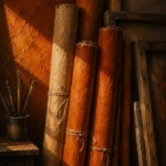 Burnt Reliquary Rolled Canvases Leaning Orange Home Office Wall Art