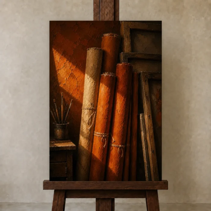 Premium Wall Art Dikey Html Edition – NM3-ORG-BO-V-003 displayed on a studio easel