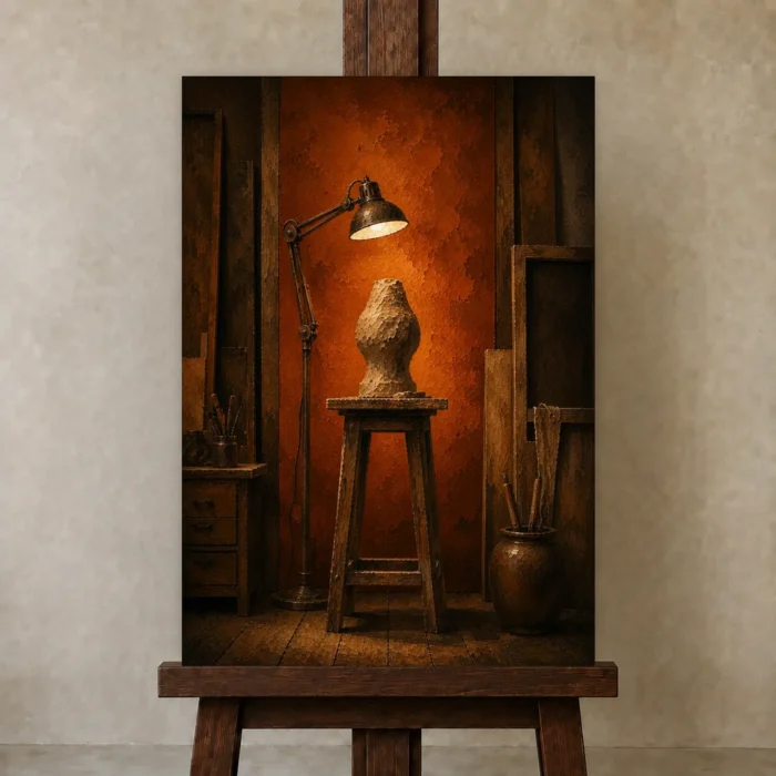Premium Wall Art Dikey Html Edition – NM3-ORG-BO-V-005 displayed on a studio easel