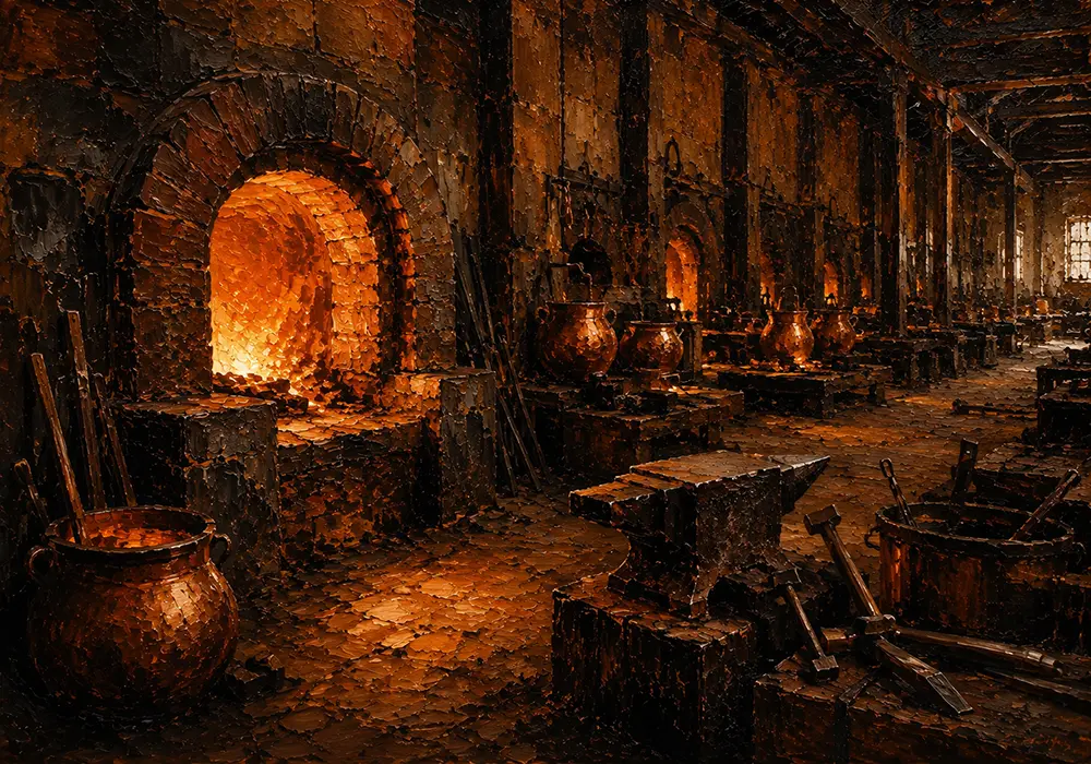Copper Interlude Furnace Doorway Radiating Orange Light Orange Home Office Wall Art