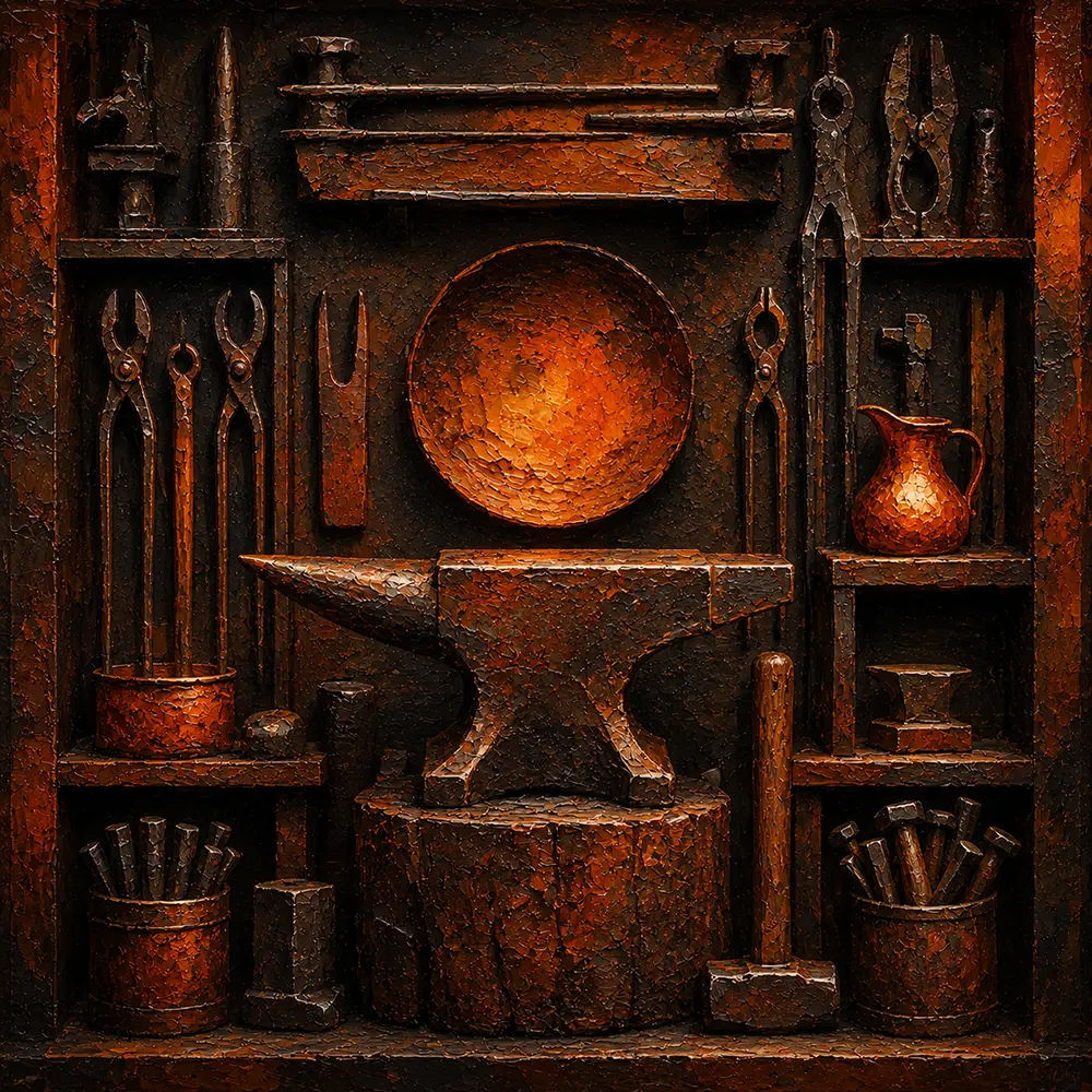 Copper Ritual Anvil Orange Study Wall Art