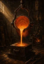 Copper Sentinel Glowing Crucible Orange Home Office Wall Art