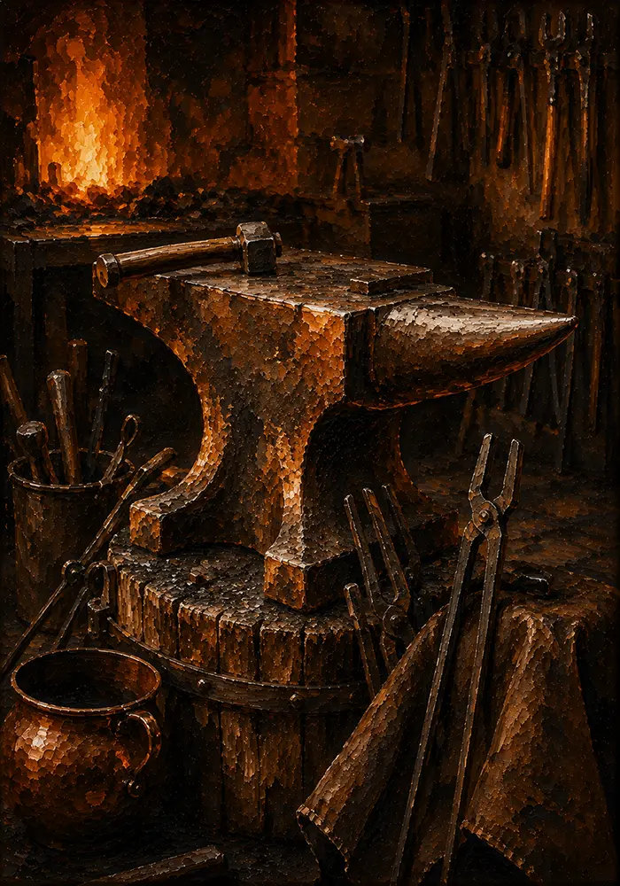 Copper Reliquary Anvil Orange Study Wall Art