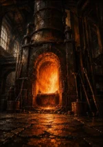 Copper Portrait Furnace Doorway Radiating Orange Light Orange Home Office Wall Art