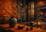 Persimmon Salon Tall Branch Of Ripe Fruit In A Orange Dining Room Wall Art