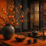 Persimmon Salon Tall Branch Of Ripe Fruit In A Orange Dining Room Wall Art