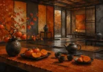 Persimmon Chronicle Tea Setting Orange Kitchen Wall Art
