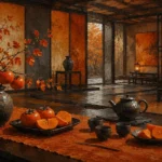 Persimmon Chronicle Tea Setting Orange Kitchen Wall Art