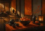Persimmon Interlude Ceremonial Bowl Filled With Orange Fruit Orange Breakfast Nook Wall Art