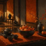 Persimmon Interlude Ceremonial Bowl Filled With Orange Fruit Orange Breakfast Nook Wall Art