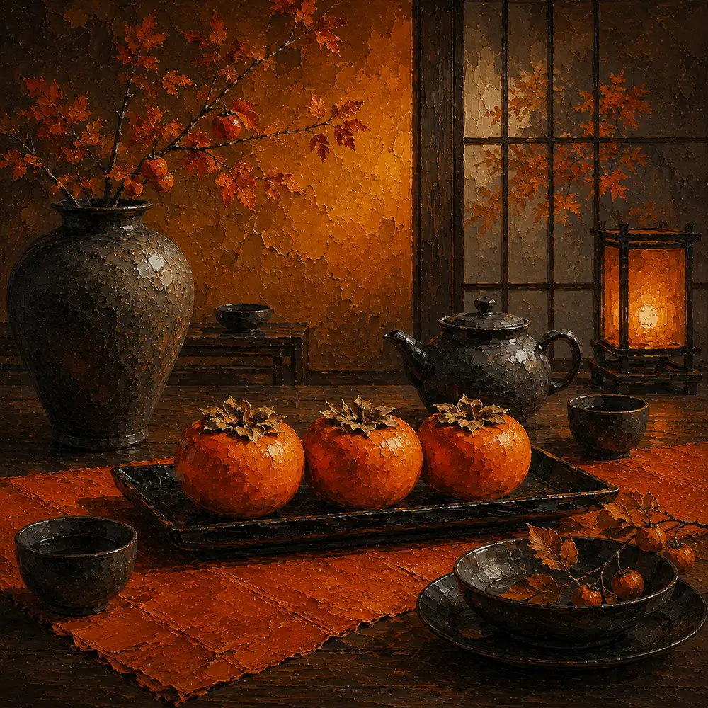 Persimmon Cabinet Three Persimmons Orange Kitchen Wall Art