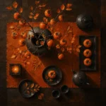 Persimmon Emblem Tall Branch Of Ripe Fruit In A Orange Dining Room Wall Art