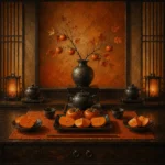 Persimmon Ritual Tea Setting Orange Kitchen Wall Art