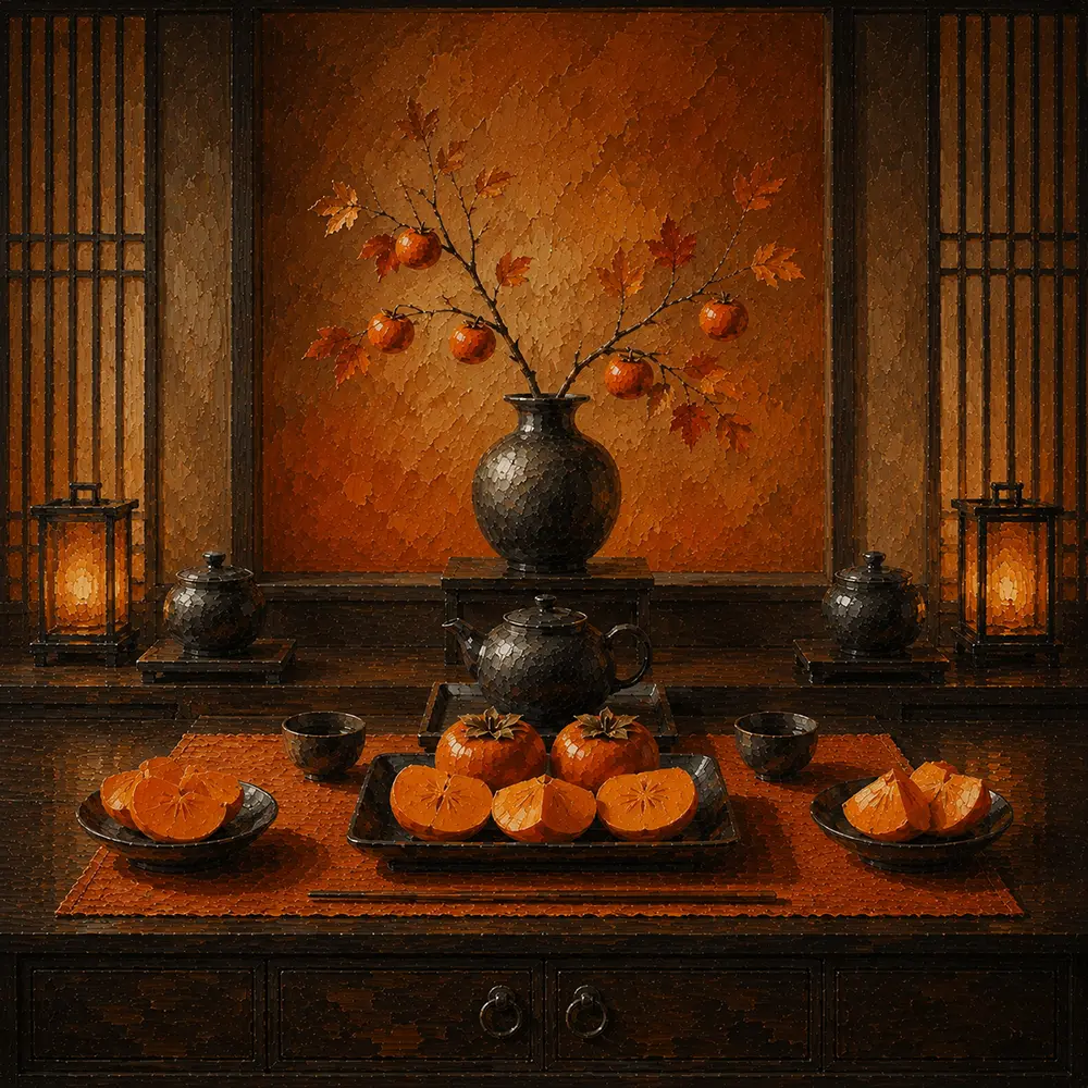 Persimmon Ritual Tea Setting Orange Kitchen Wall Art