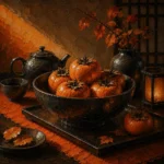 Persimmon Study Ceremonial Bowl Filled With Orange Fruit Orange Breakfast Nook Wall Art