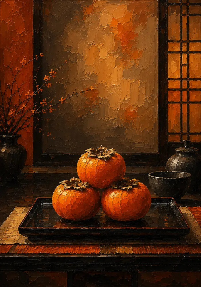 Persimmon Sentinel Three Persimmons Orange Kitchen Wall Art