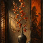 Persimmon Threshold Tall Branch Of Ripe Fruit In A Orange Dining Room Wall Art