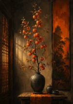 Persimmon Threshold Tall Branch Of Ripe Fruit In A Orange Dining Room Wall Art
