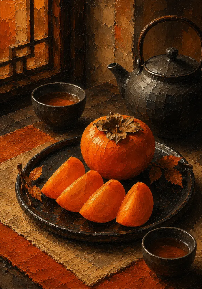 Persimmon Reliquary Tea Setting Orange Kitchen Wall Art
