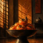 Persimmon Portrait Ceremonial Bowl Filled With Orange Fruit Orange Breakfast Nook Wall Art