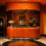 Motel Sentinel Glowing Motel Lobby Desk Without Signage Orange Living Room Wall Art