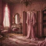 Blush Salon Silk Dressing Gown Draped Over A Screen Pink Dressing Room Wall Art
