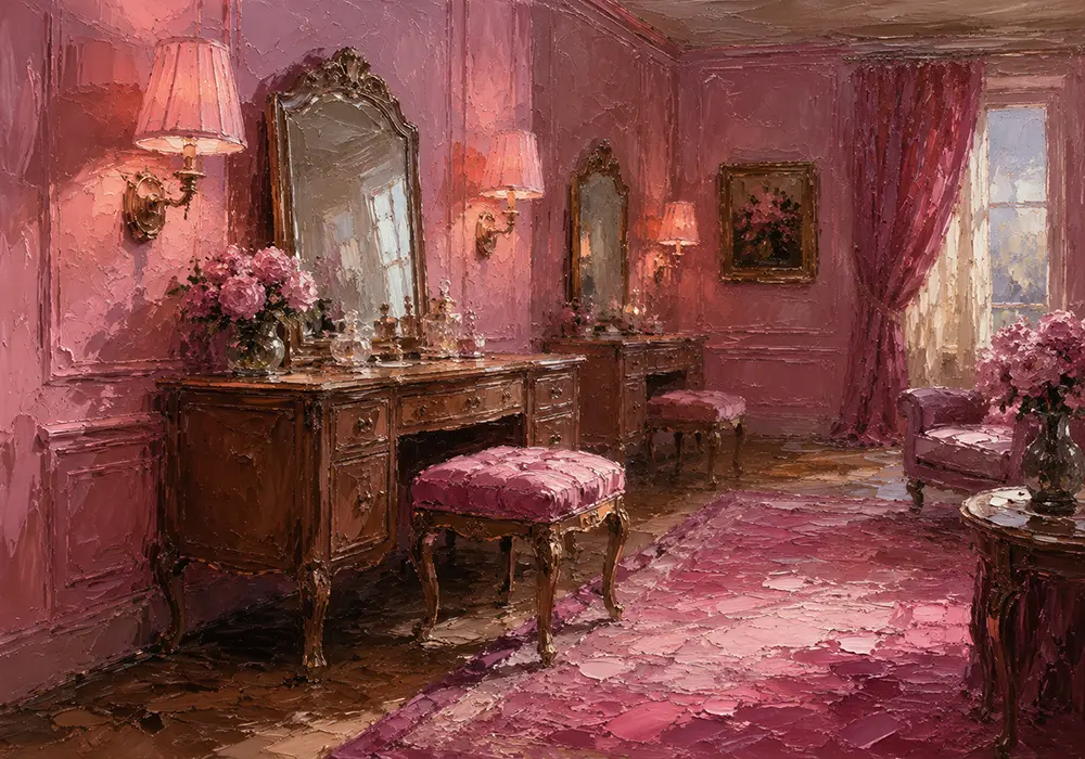 Blush Interlude Upholstered Stool Pink Bedroom Wall Art