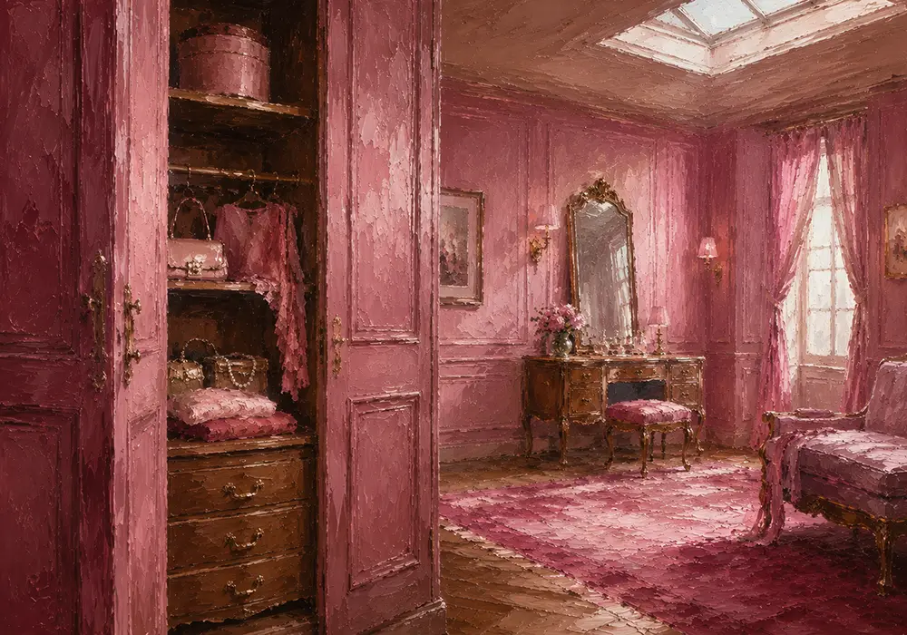 Blush Passage Wardrobe Door Revealing Carefully Pink Dressing Room Wall Art