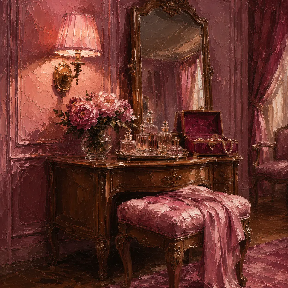 Blush Study Upholstered Stool Pink Bedroom Wall Art