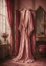 Blush Threshold Silk Dressing Gown Draped Over A Screen Pink Dressing Room Wall Art