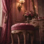 Blush Portrait Upholstered Stool Pink Bedroom Wall Art