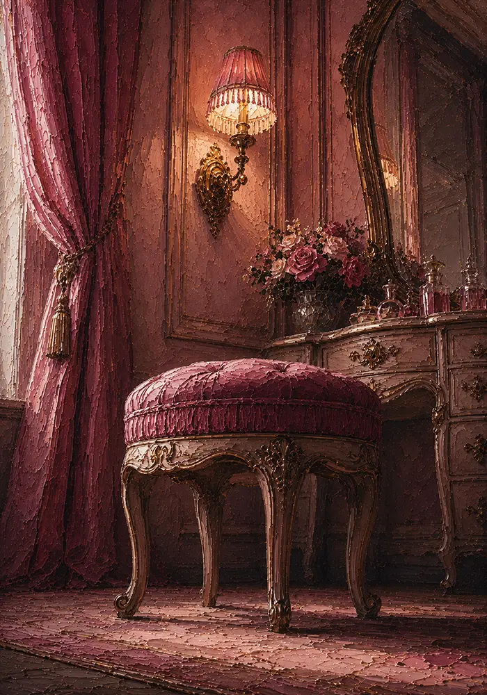 Blush Portrait Upholstered Stool Pink Bedroom Wall Art
