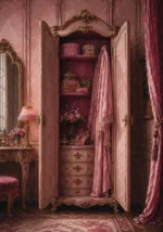 Blush Ascent Wardrobe Door Revealing Carefully Pink Dressing Room Wall Art