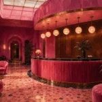Flamingo Procession Curved Reception Desk Pink Living Room Wall Art