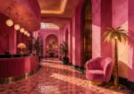 Flamingo Salon Pink Lounge Chair Pink Entryway Wall Art