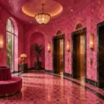 Flamingo Chronicle Empty Elevator Lobby With Terrazzo Walls Pink Bedroom Wall Art