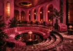 Flamingo Interlude Sunken Hotel Lounge Around A Mirrored Table Pink Living Room Wall Art