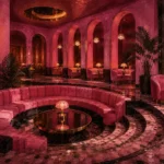 Flamingo Interlude Sunken Hotel Lounge Around A Mirrored Table Pink Living Room Wall Art