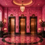 Flamingo Ritual Empty Elevator Lobby With Terrazzo Walls Pink Bedroom Wall Art