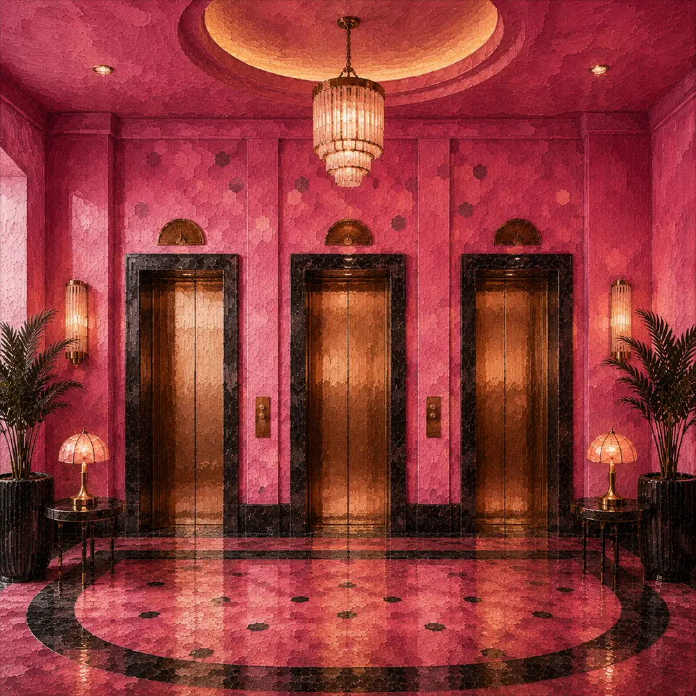 Flamingo Ritual Empty Elevator Lobby With Terrazzo Walls Pink Bedroom Wall Art